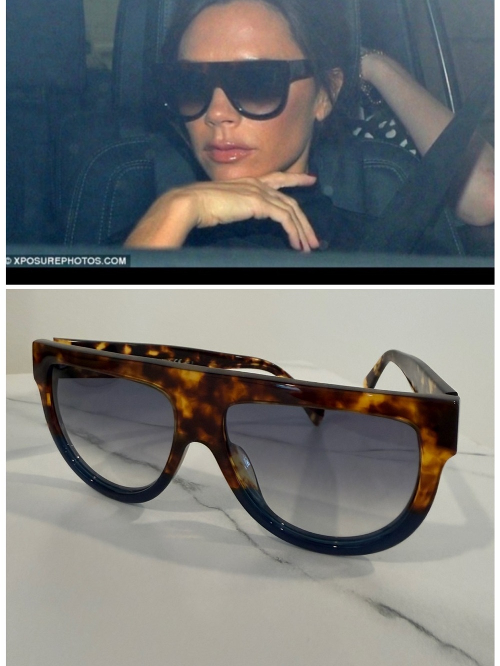 Celine Tortoiseshell and Blue Oversized Sunglasses